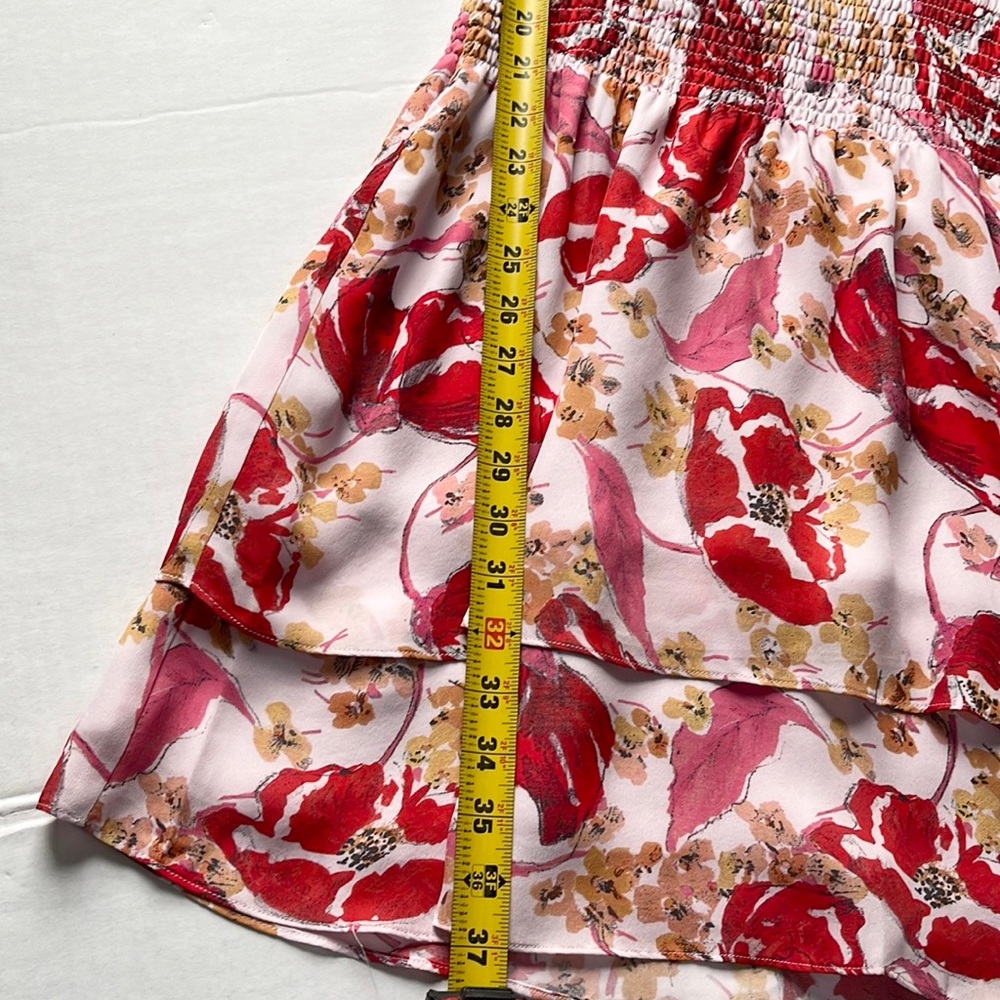 Parker Silk Dress Floral Long Sleeve Mini Size Medium Red Flowy Spring Summer - Picture 8 of 12
